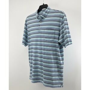 Peter Millar Seaside 100% Pima Cotton Blue Stripe Polo Golf Shirt Mens L